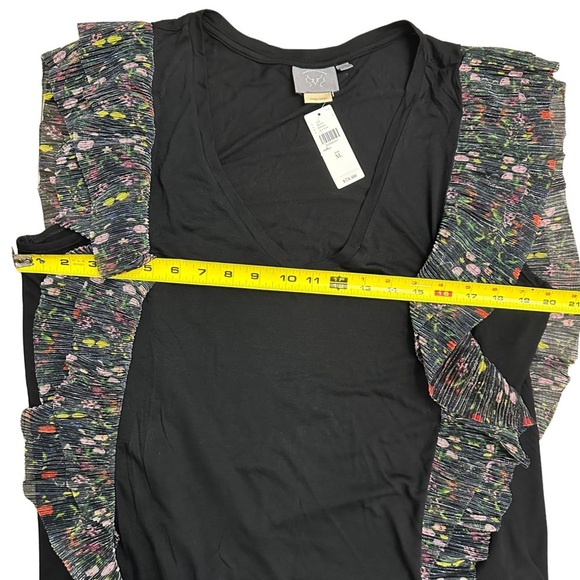 Anthropologie Vanessa Virginia V-Neck Black Indak Ruffle Sleeve Top SZ XL NWT - Picture 6 of 9